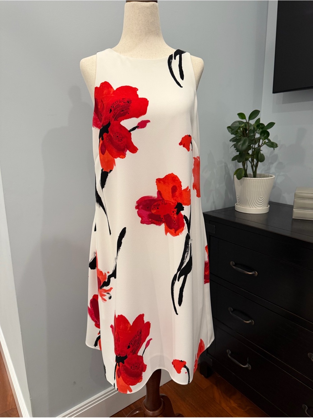 Ralph Lauren White Mini Dress with Red and Black Floral Print